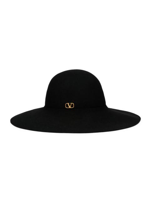 Valentino Women's Large Logo Brim Felted Hat - Black