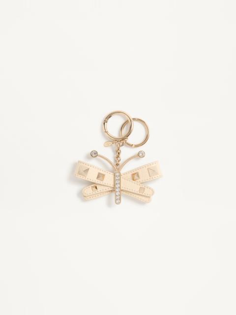Valentino VALENTINO GARAVANI ROCKSTUD BAG CHARM WITH KEYCHAIN IN GRAINY CALFSKIN AND SWAROVSKI® CRYSTALS