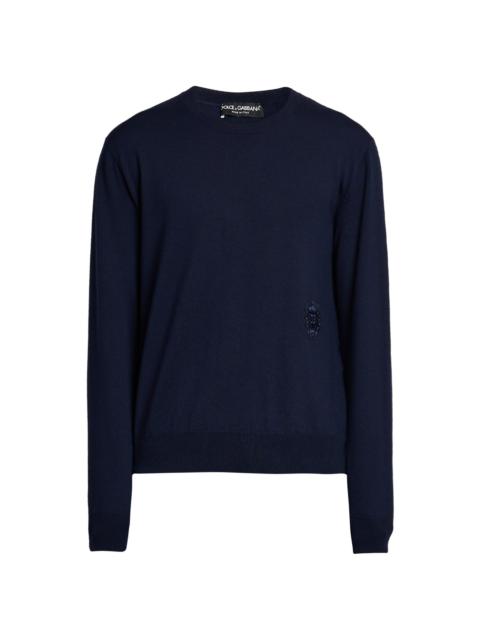 Dolce & Gabbana Men's Logo Patch Virgin Wool Sweater - Blue Scurissimo