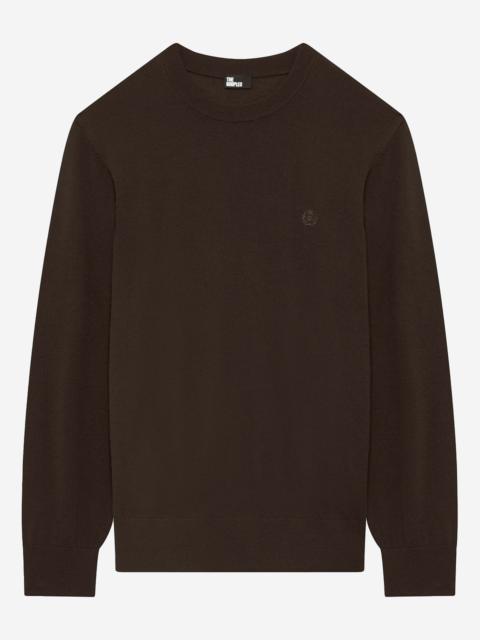 The Kooples BROWN MERINO WOOL ROUND-NECK SWEATER