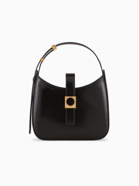 Brushed-leather hobo bag with strap