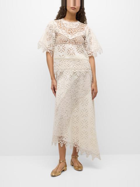 Solara Cutwork Linen Midi Skirt