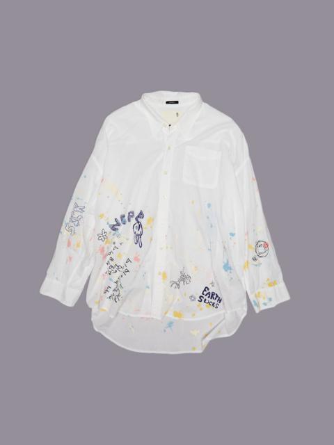 R13 DROP NECK SHIRT - WHITE W/ PAINT SPLATTER AND SCRIBBLES - R13