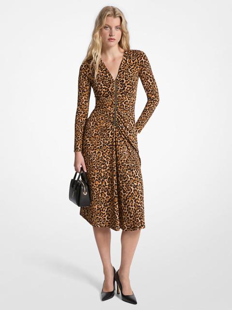 MICHAEL KORS Leopard Print Matte Jersey Ruched Dress