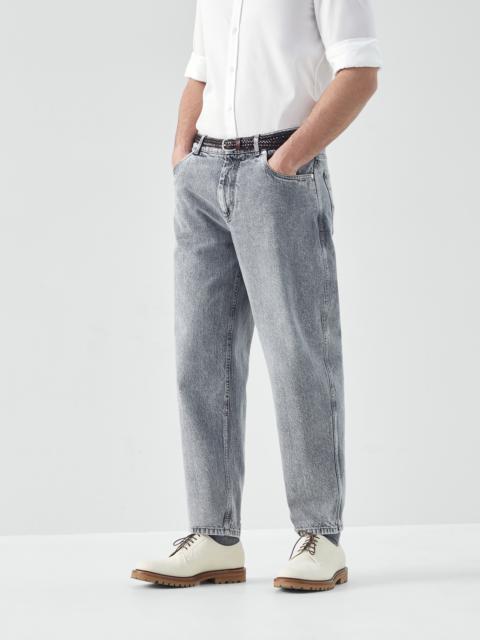 Brunello Cucinelli Aged denim easy fit five-pocket trousers