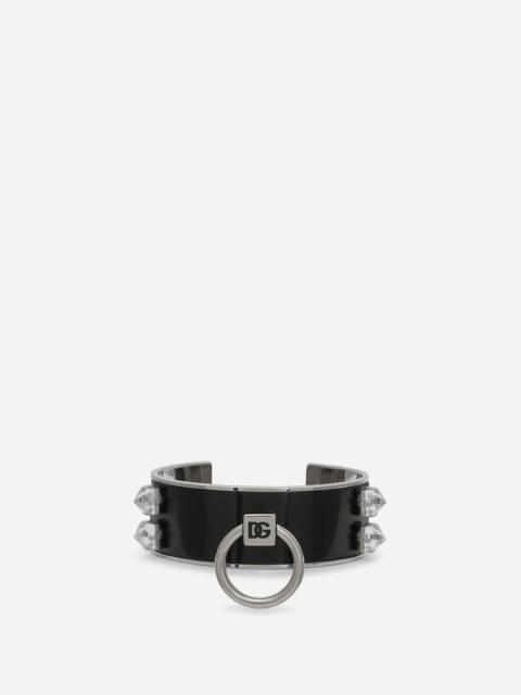 Leather and brass rigid bracelet