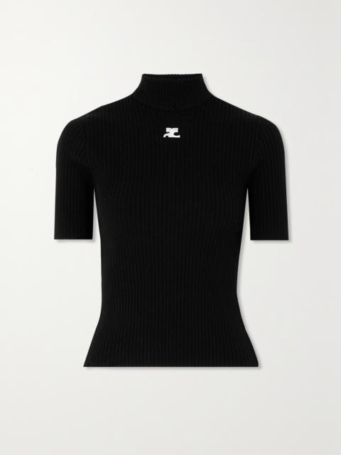 courrèges Embroidered Ribbed-knit Top