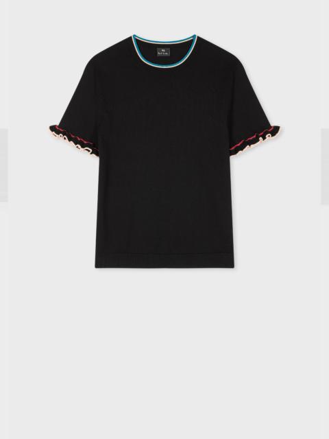 Paul Smith Women's Black Knitted Top with Frill Sleeves