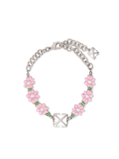 Off-White Pink Flowers Beads Ankle Bracelet