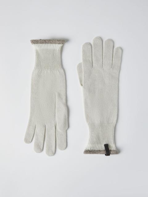 Brunello Cucinelli Cashmere knit gloves with sparkling trim and monili