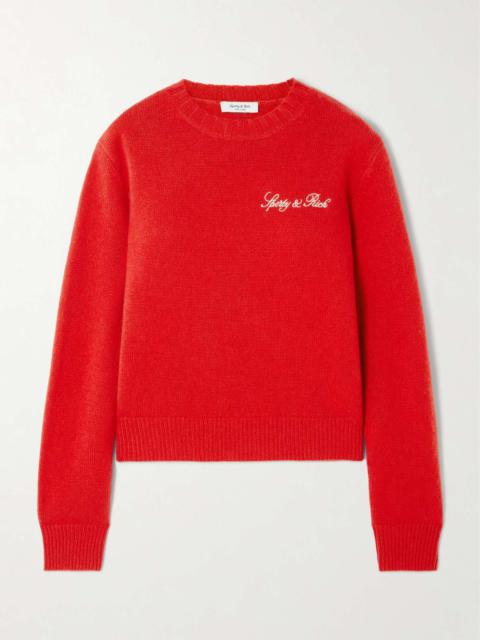 Sporty & Rich Vendome embroidered cashmere and wool-blend sweater Red