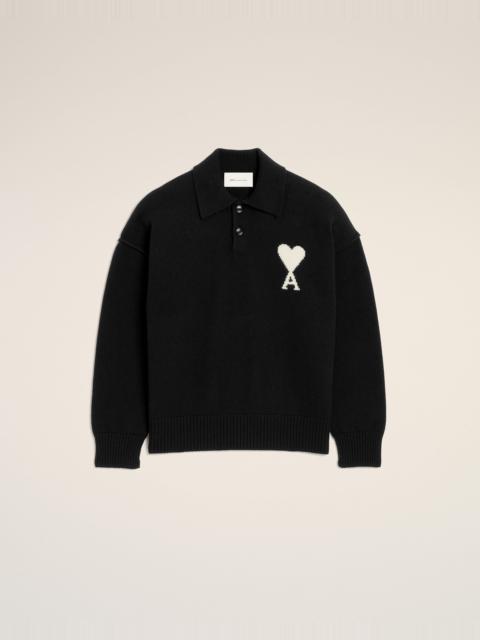 AMI Paris BLACK WOOL POLO WITH AMI DE COEUR