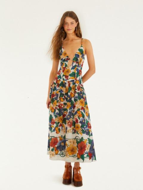 FARM RIO Off-White Tropi Embroidered Maxi Dress