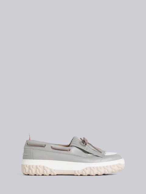 Thom Browne VITELLO CALF LEATHER CABLE KNIT SOLE KILTED BOAT SHOE