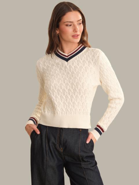 525 america Max Button Hem Cable V-Neck