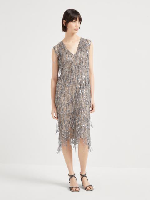 Brunello Cucinelli Glistening abstract embroidery knit dress