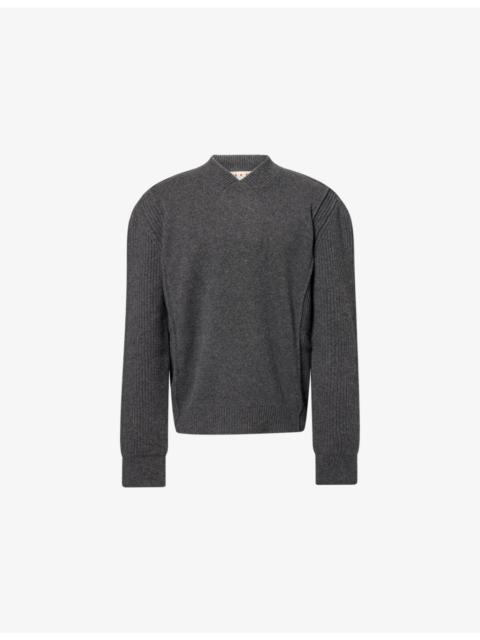 Marni V-Neck Rib-Knit Wool-Blend Jumper