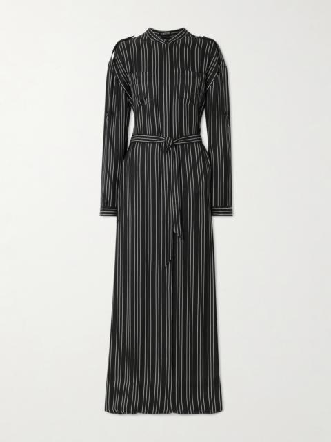 TOM FORD Belted Striped Silk-twill Maxi Dress