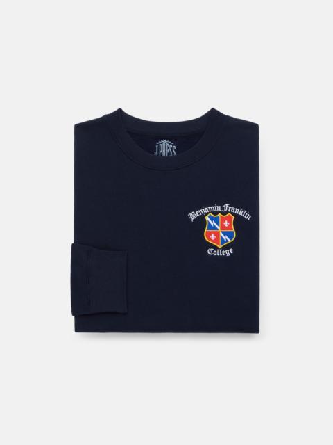 J. PRESS NAVY COTTON CREWNECK SWEATSHIRT BENJAMIN FRANKLIN