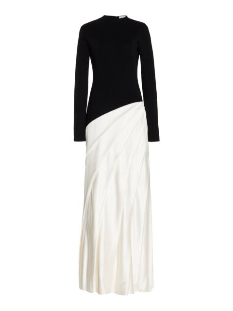 Ismay Pleated Dress in Black & Ivory Double Satin