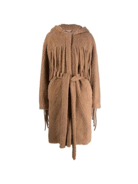 fringed tie-waist teddy coat