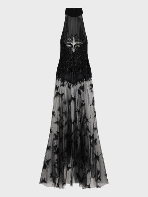 Blumarine LONG DRESS IN GEORGETTE AND TULLE WITH EMBROIDERY