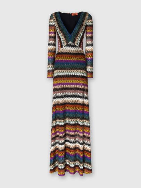 Missoni Flared long dress with v-neck and long sleeves