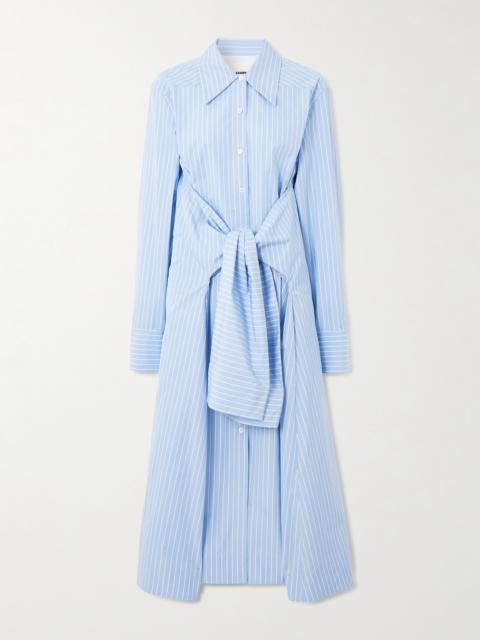 Jil Sander Bow-detailed Striped Cotton-poplin Midi Shirt Dress