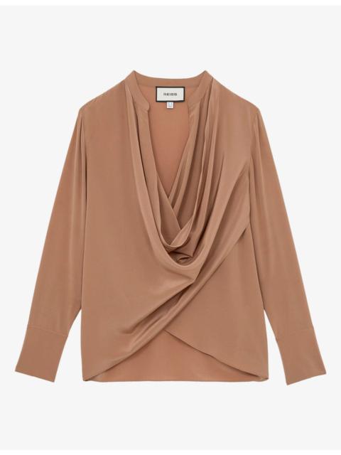 REISS Lauren Notch-Neck Draped Silk Shirt