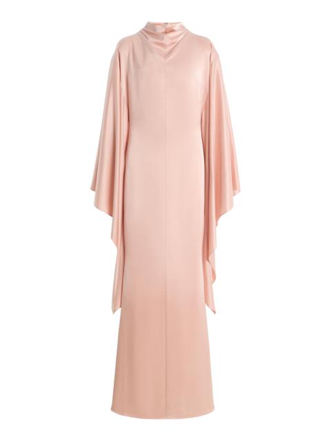 De La Vali Exclusive Dedalo Satin Cape-Sleeve Maxi Dress pink