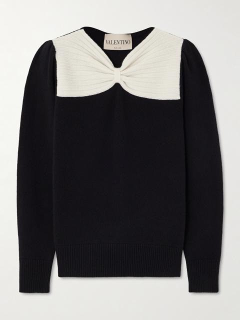 Valentino Bow-detailed Two-tone Wool Sweater