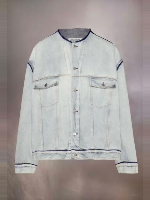 Collarless denim jacket