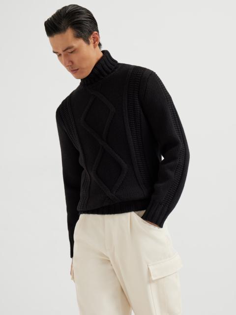 Brunello Cucinelli Irish cable turtleneck sweater in cashmere Feather yarn