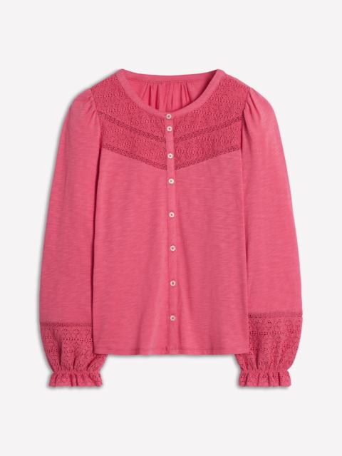 BODEN Pippa Broderie Jersey Shirt-Rose Pink