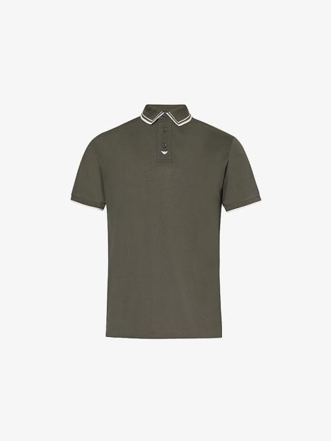 Contrast-piping short-sleeve cotton-piqué polo shirt