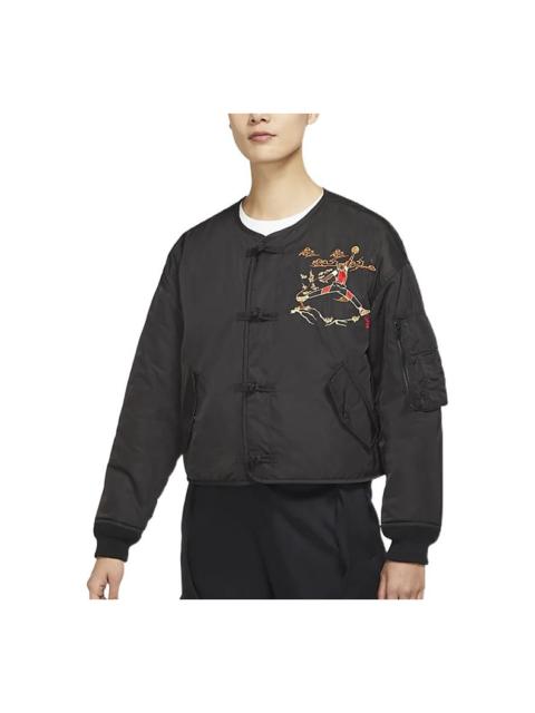 Jordan (WMNS) Air Jordan Chinese New Year Printing Ribbed Cuff Reversible Jacket Black DO4146-010