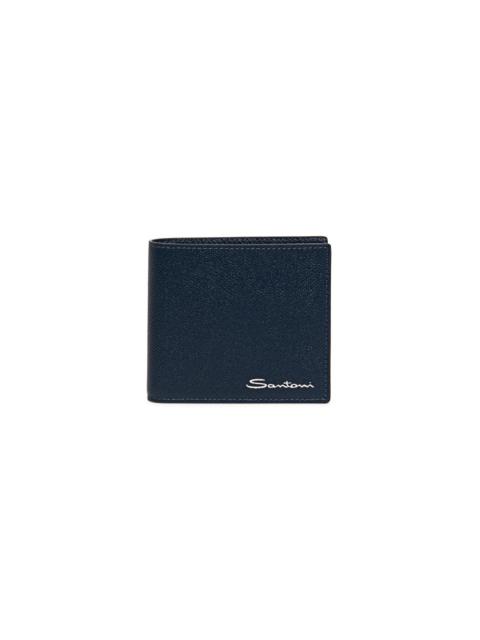 Santoni Blue saffiano leather wallet with coin pocket