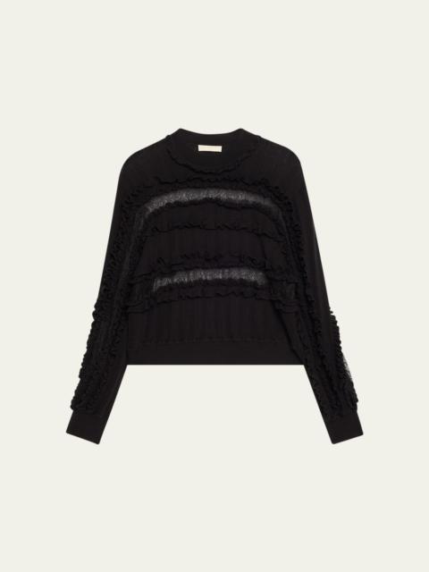 ULLA JOHNSON Demma Ruffled Fine-Knit Sweater