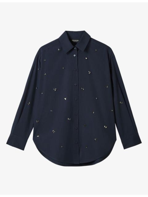 WHISTLES Long-Sleeved Embellished Cotton-Poplin Shirt