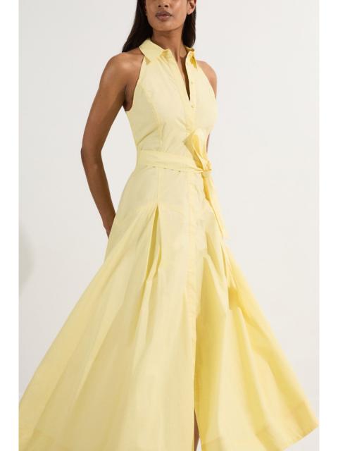 KAREN MILLEN Cotton Collared Halter Neck Woven Midi Shirt Dress With Dropped Waist Detail
