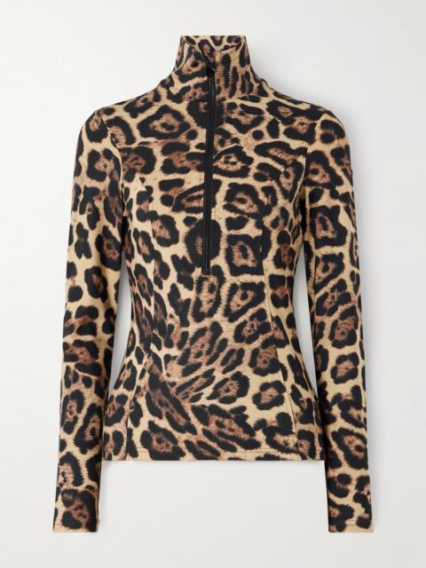 GOLDBERGH Leona Leopard-print Stretch Recycled-jersey Half-zip Top