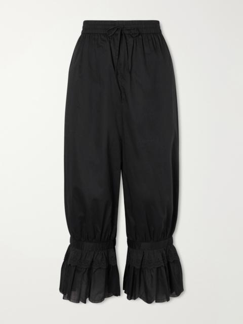 STAUD Renzo Cropped Scalloped Cotton-voile Flared Pants