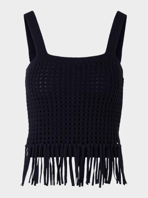 AKRIS Chunky Cotton Mesh Knit Fringe Crop Top