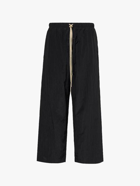 Ripstop two-slip-pockets wide-leg relaxed-fit shell jogging bottoms