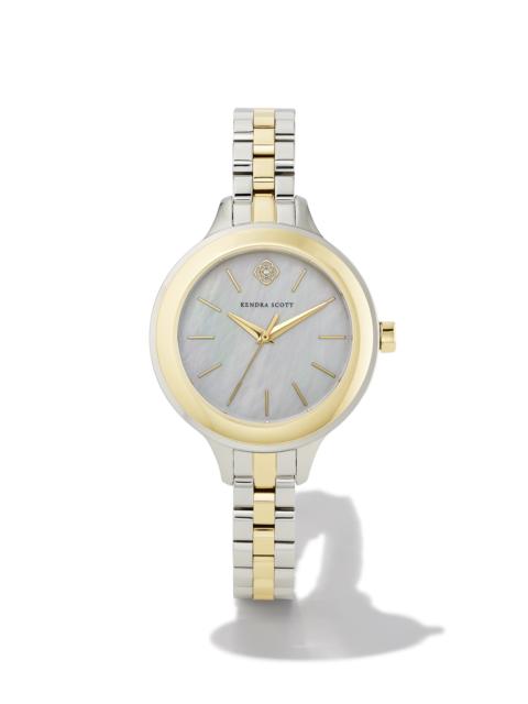 KENDRA SCOTT Alex Two Tone Stainless Steel 35mm Narrow Watch in Ivory Mother-of-Pearl