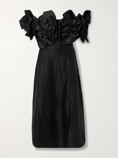 Aje. Etta appliquéd off-the-shoulder linen-blend midi dress Black