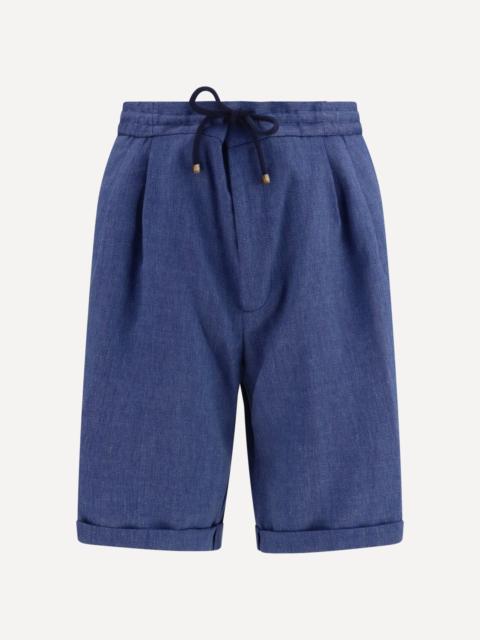 Brunello Cucinelli Linen and virgin wool chevron Bermuda Shorts