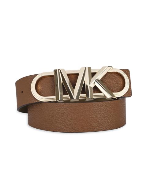 MICHAEL KORS Women's MK Logo Buckle Leather Belt - Gold