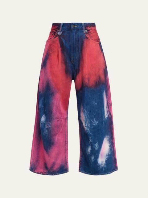 R13 Tie-Dye Cropped Wide-Leg Jeans