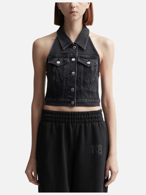 alexanderwang.t HALTER TOP IN COMFORT STRETCH DENIM